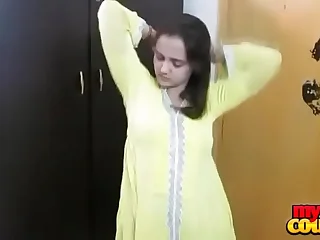 Indian Bhabhi Sonia In Yellow Shalwar Suit Getting Naked In Meeting-hall For Sex